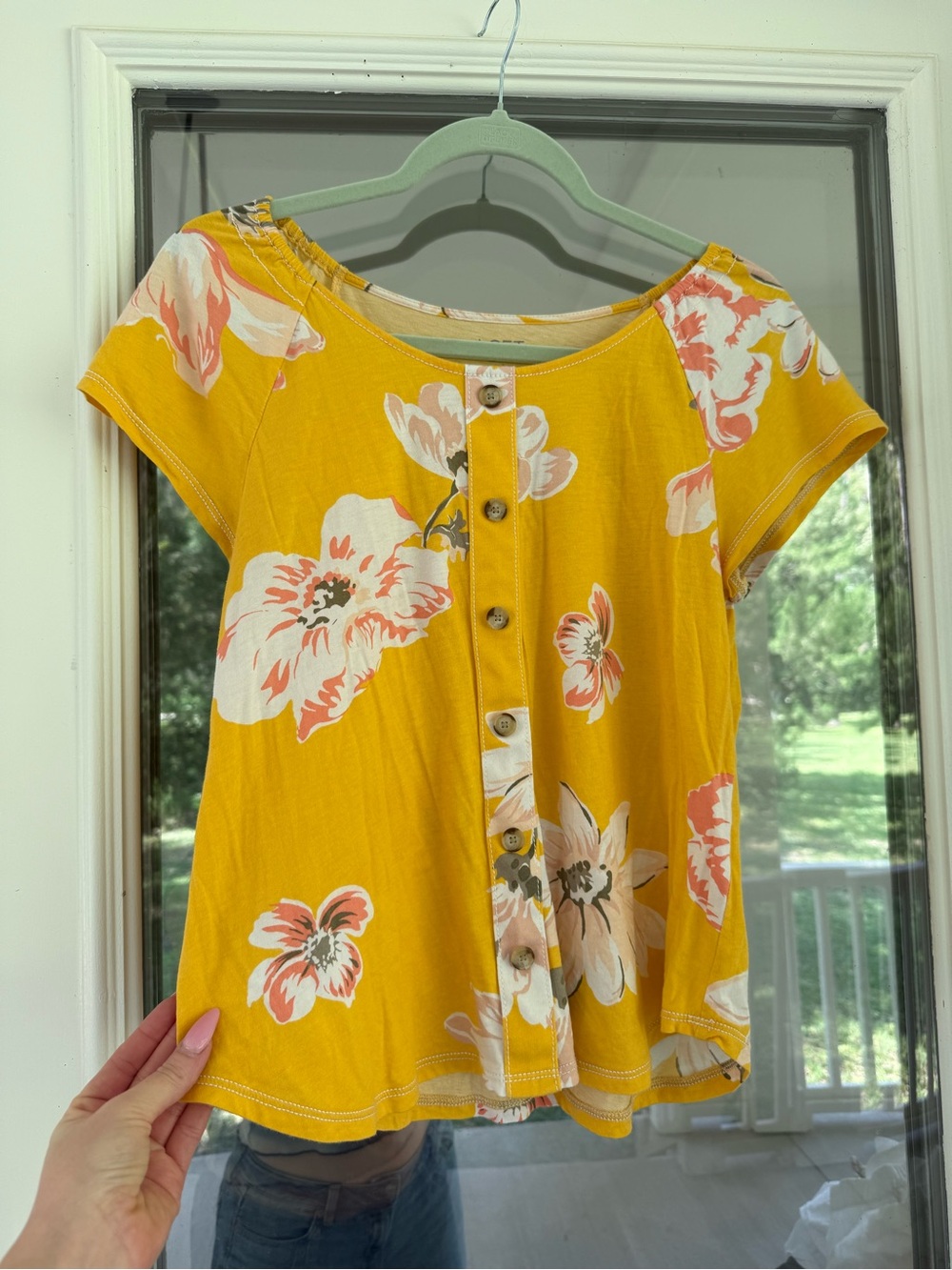 LOFT Yellow Floral Button-Front Crop Top